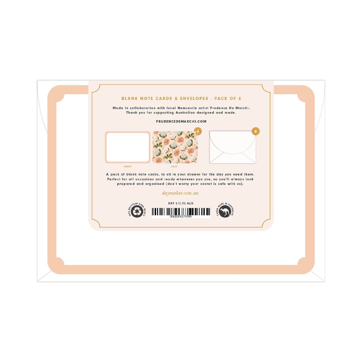 Blank 'Peach Floral' Note Cards & Envelopes (6pk) - Honest Paper - 5061008170435