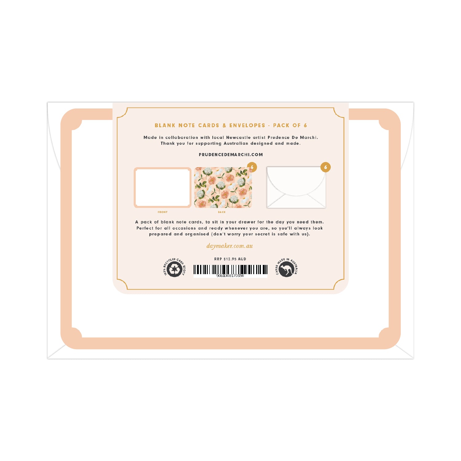 Blank 'Peach Floral' Note Cards & Envelopes (6pk) - Honest Paper - 5061008170435