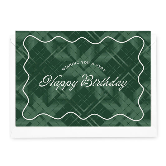 'Happy Birthday' Green Tartan Greeting Card