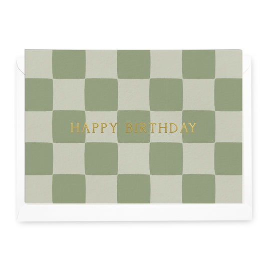 'Happy Birthday' Sage Check Greeting Card