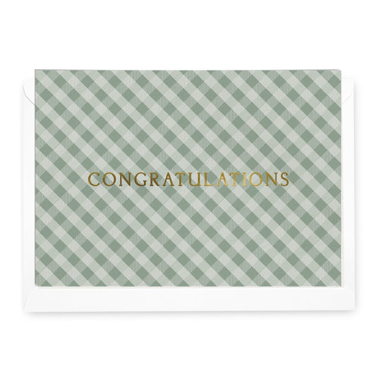 'Congratulations' Sage Gingham Greeting Card