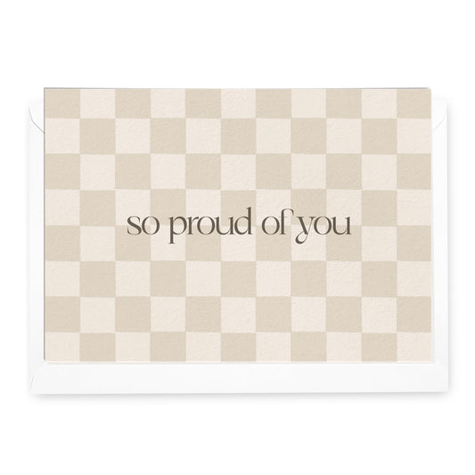 'So Proud of You' Beige Check Greeting Card