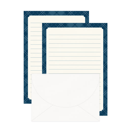 'Navy Tartan' Lined Letter Writing Stationery Set